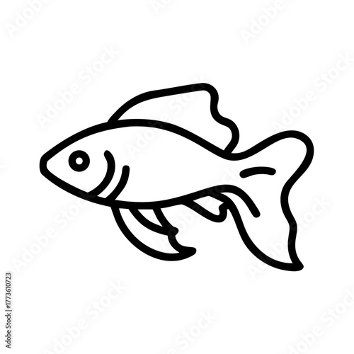 Minimalist outline icon of a freshwater fish, simple vector drawing for aquatic themes and designs, white background