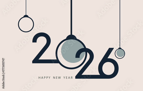 Minimalist Happy New Year 2026 Vector Design, email banner.