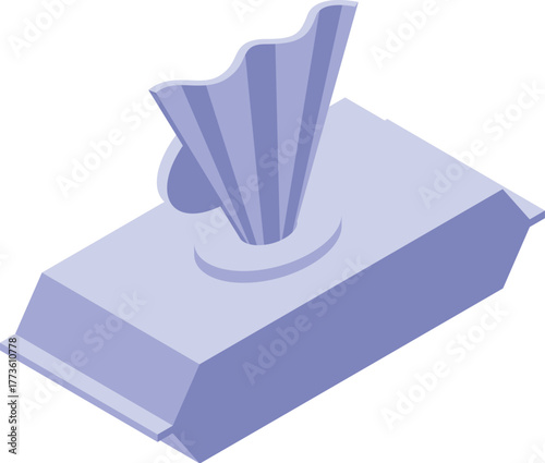 Isometric view of a wet wipes box dispensing a single wipe, ideal for cleaning and sanitizing