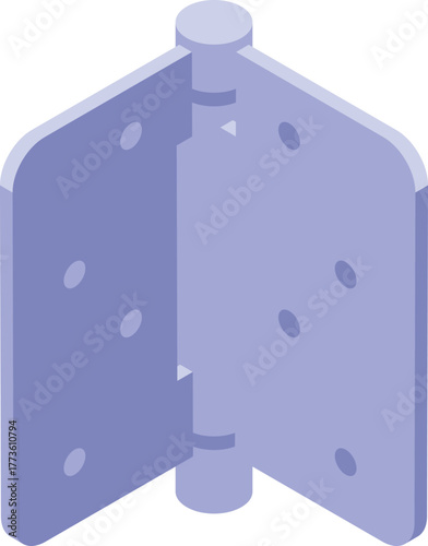 Purple metallic door hinge with mounting holes shown isometrically, ideal for home renovation or construction projects