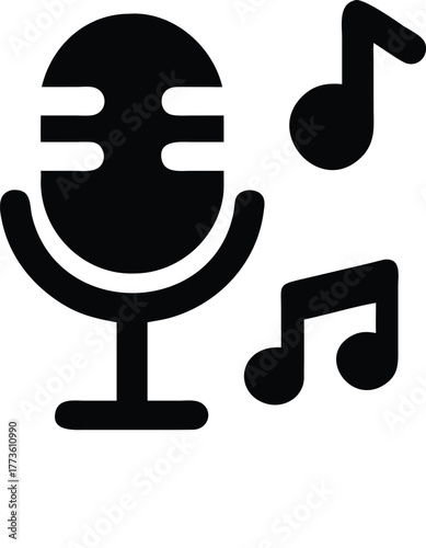 Microphone silhouette vector icon for music, performance, and audio