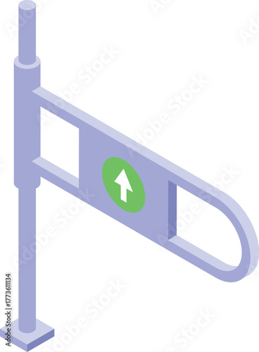 Open turnstile gate showing access granted with green arrow sign in isometric view