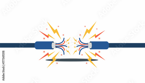 A network cable severed in two with sparks symbolizing the risks of unauthorized access and the need for physical security.