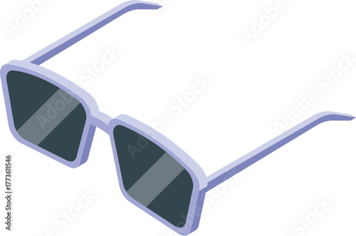 Isometric projection of stylish sunglasses with dark lenses and light frame, presented on a clean white background
