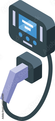 Electric vehicle charger displaying charging information, promoting sustainable transportation and eco friendly practices