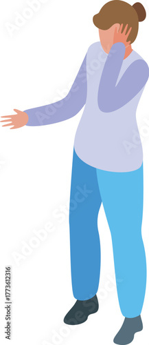 Young woman having earache, touching her ear, suffering from tinnitus, experiencing dizziness, suffering from head pain