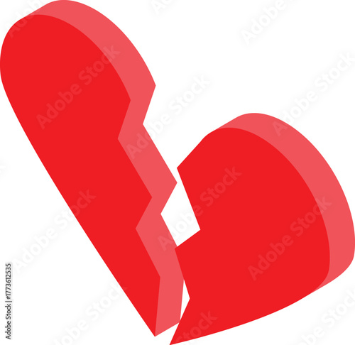 Red broken heart representing a painful breakup or loss, conveying feelings of sadness, heartbreak, and the end of a relationship