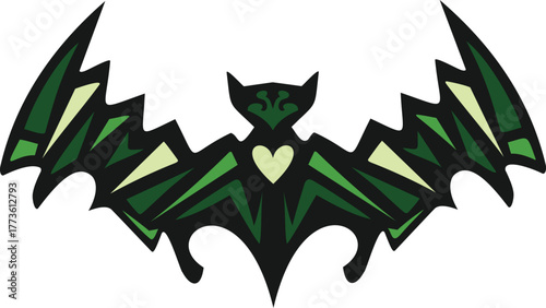 Green cartoon love bat vector illustration abstract animal flat isolated clipart design element 