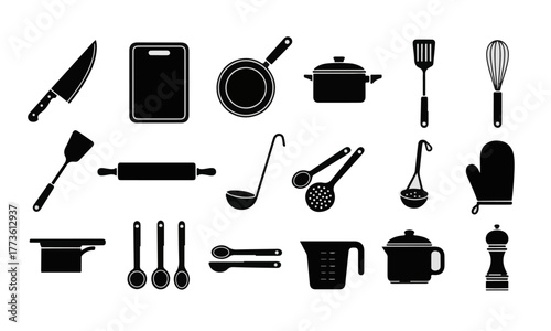 Flat Design Kitchen Utensils Silhouette Vector Collection