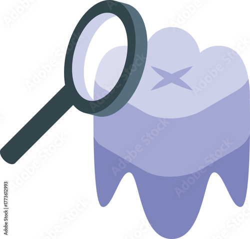 Magnifying glass examining a damaged tooth, emphasizing dental health and the importance of regular checkups