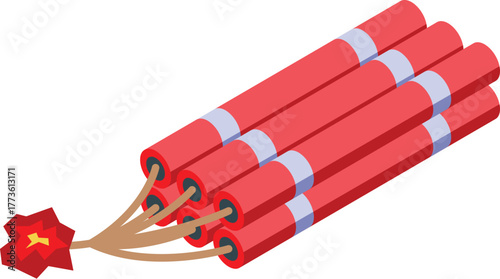 Bunch of dynamite sticks connected to detonator, dangerous explosive device for demolition or mining operations