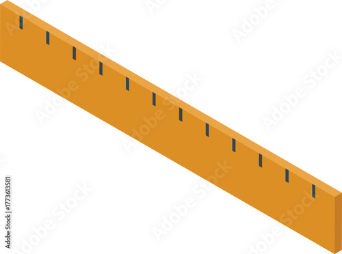 Wooden ruler showing measuring lines in isometric view, useful tool for school, office, architecture and engineering