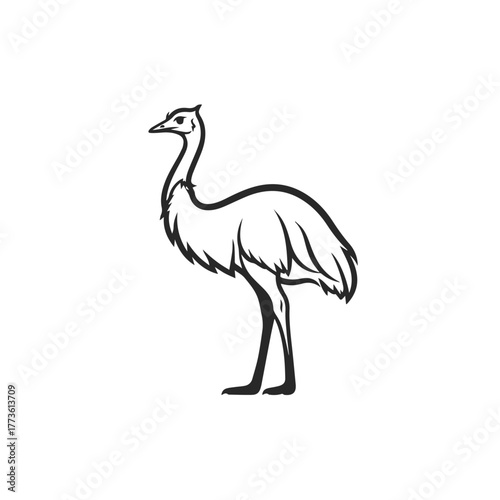 Stylized Black and White Emu Silhouette.