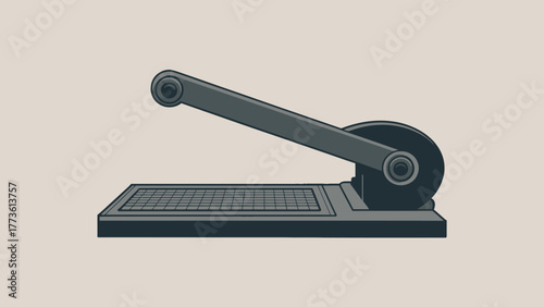 Illustration of a manual paper cutter for crafts and professional printing highlighting the cutting mechanism and guide lines for precise cuts