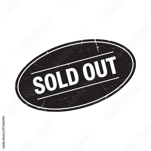 Black oval sold out stamp with white distressed text