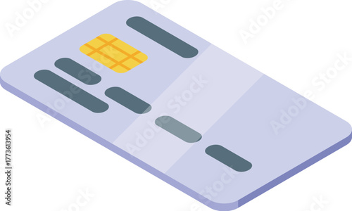 Secure online payment concept with purple credit card featuring prominent microchip, ideal for financial and technology themes