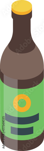 Dark glass bottle with green label and yellow circle containing extra virgin olive oil promoting healthy lifestyle