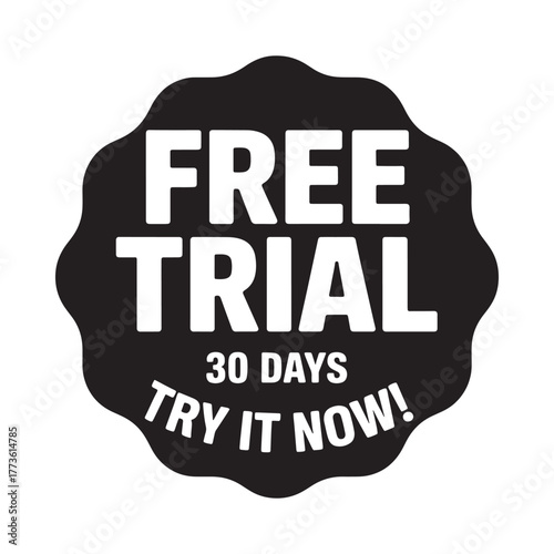 Black free trial 30 days try it now badge sticker