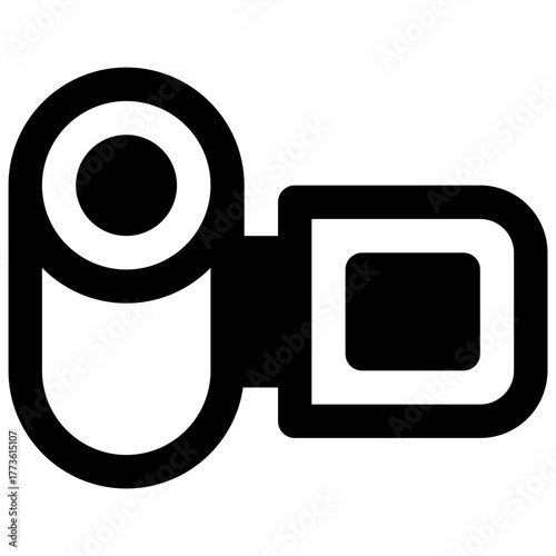 Camcorder. Outlined stroke vector icon with black-filled details.