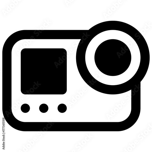 Action camera. Outlined stroke vector icon with black-filled details.