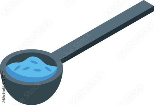 Laundry measuring cup or scoop holding washing powder or liquid detergent for washing machine, isometric icon design