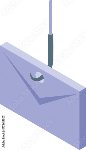 Closed phishing email hanging on hook representing online fraud and internet security threats