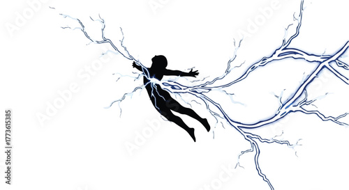 Silhouette of a person engulfed by dynamic electric energy, symbolizing power and transformation.