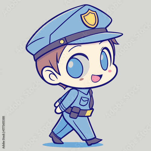 Cute Police Officer Boy Cartoon Vector Illustration