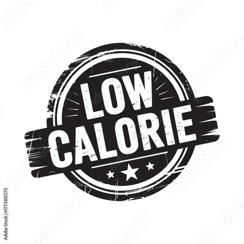 Distressed circular stamp with the words low calorie