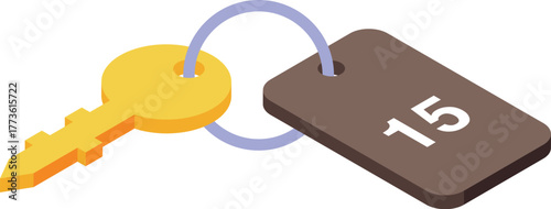 Room key with key fob number fifteen is hanging and waiting for hotel guest