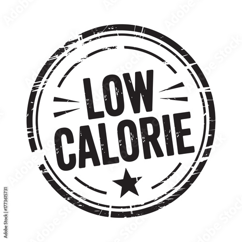 Distressed circular stamp or seal with the words low calorie