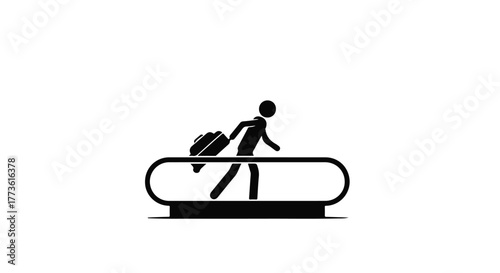 Silhouette of person with luggage on an escalator, representing travel and movement.
