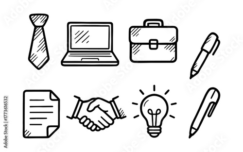 Business icons: hand drawn office essentials for professional presentations