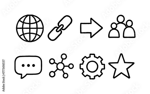 Simple outline icons for networking and communication themes