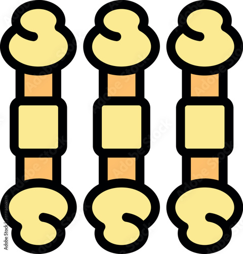 Three churros dipped in dulce de leche, forming a repeating pattern, ideal for menus or food blogs