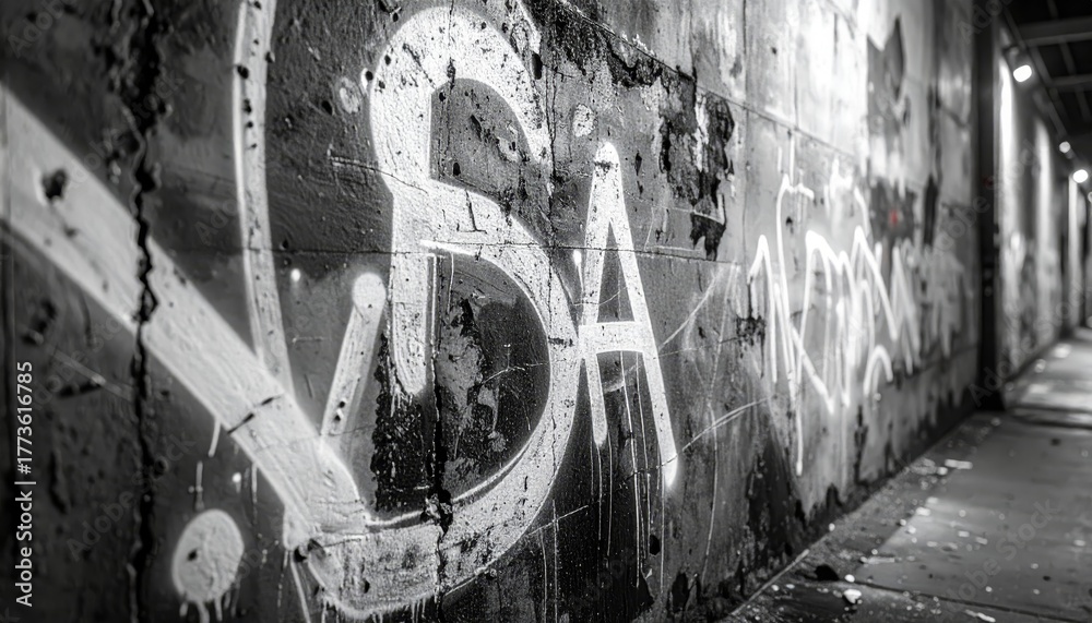 Naklejka premium Rough urban wall grunge animated texture with bold white graffiti stains heavy scratches