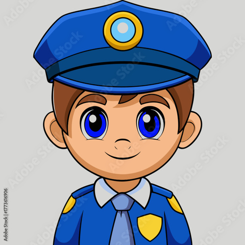 Cute Police Officer Boy Cartoon Vector Illustration