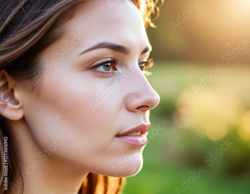 Soft Focus Portrait of a Thoughtful Woman in Golden Hour Light