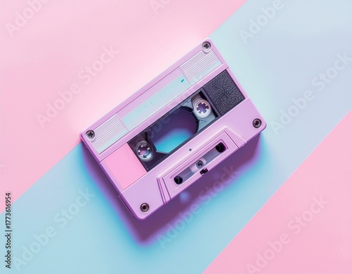Macro Shot of a Vintage Cassette Tape on a Pink and Blue Gradient