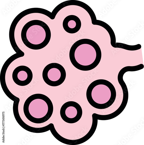 Pink alveoli showing alveolar sacs and alveolar ducts, representing the respiratory system and gas exchange