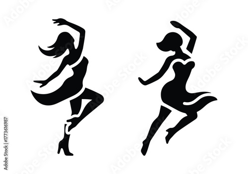 Dancing woman, icon set, isolated silhouettes of a girl