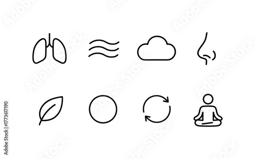 Minimalist icons for breathing and relaxation: meditation, nature, and wellness