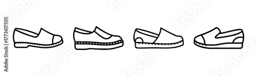 Set of four different styles of espadrille shoes line drawing