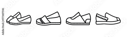 Collection of four different styles of casual shoes for women and men