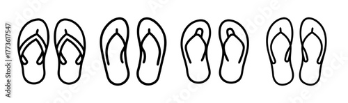 Four pairs of flip flops line drawing sketch style ready for summer fun