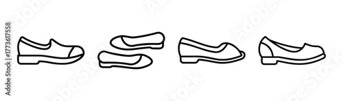 Collection of outline style flat shoes and slip-on shoes minimalist fashion icons