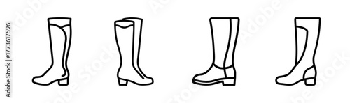 Collection of four different styles of knee high boots line drawing