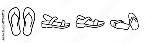 Collection of sandals and flip-flops featuring diverse styles and designs for summer footwear