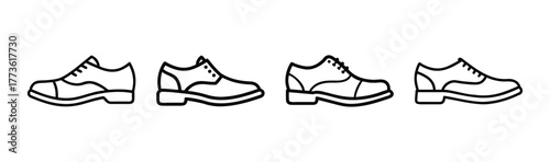Classic oxford shoes design line art collection four views fashion footwear styles