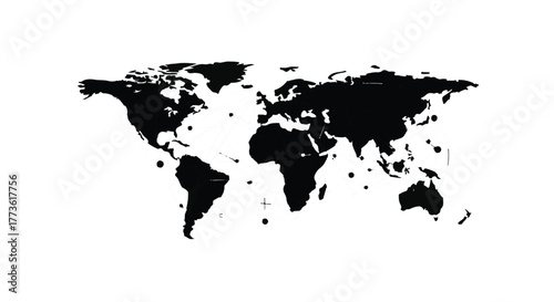 Global connection represented by a black and white world map illustration